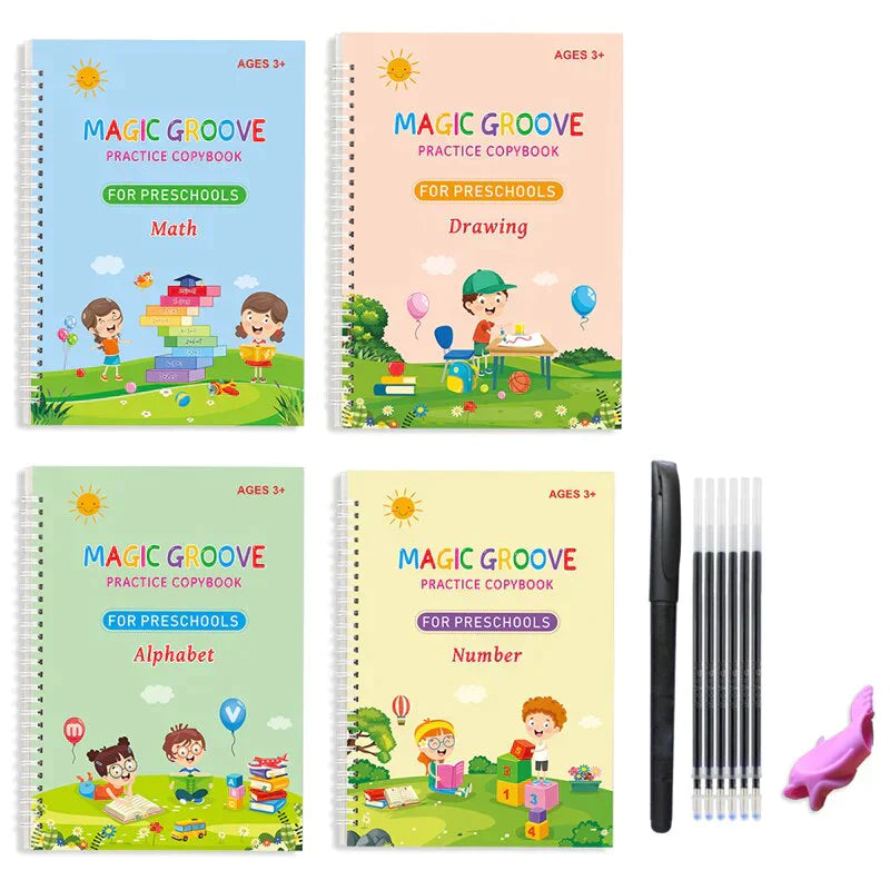 Kids Magic Practice Book (4 Books + 1 Pen + 1 Grip + 10 Refill)