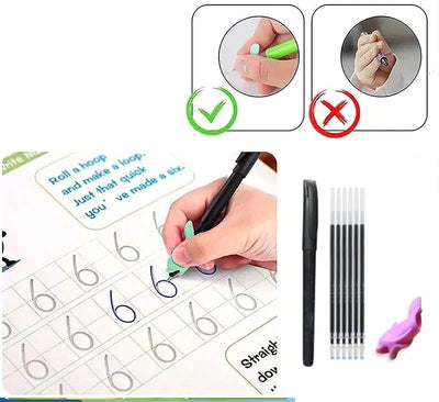 Kids Magic Practice Book (4 Books + 1 Pen + 1 Grip + 10 Refill)