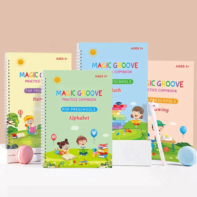 Kids Magic Practice Book (4 Books + 1 Pen + 1 Grip + 10 Refill)