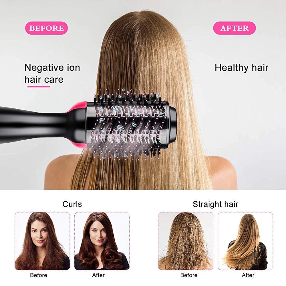 3-in-1 Hair Dryer, Straightener & Hair Curler Brush