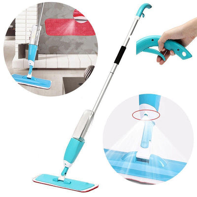 Spray Mop Microfiber Flat Mops Floor Kitchen Bathroom Cleaner Silver Metal Body