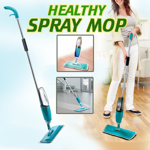 Spray Mop Microfiber Flat Mops Floor Kitchen Bathroom Cleaner Silver Metal Body